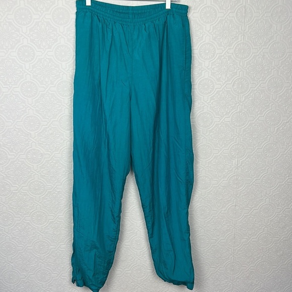 Vintage Track Pants Nylon Joggers Teal 80s 90s Swish Sweatpants Ski Snowboard - Picture 1 of 11